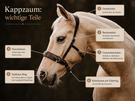 Riemen Kappzaum Genickstück Backenstück Ganaschenriemen, Kinnriemen, Nasenteil